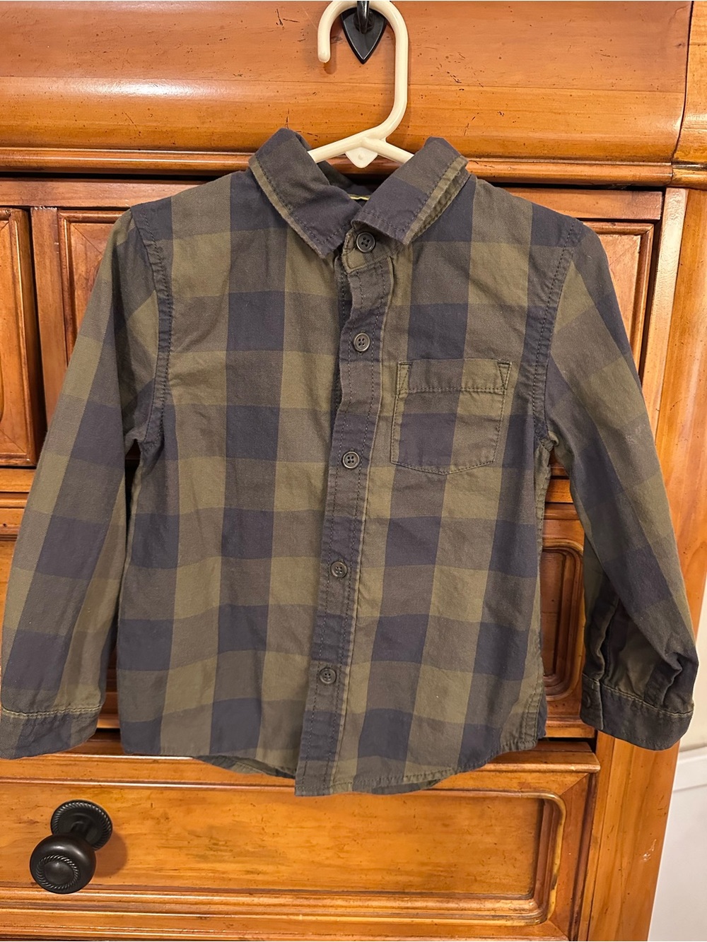 Cat & Jack Olive and Navy Plaid Button-Down Shirt